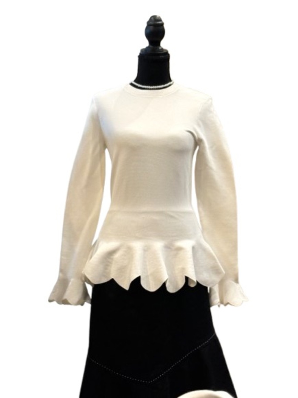 Ted Baker Cream Ruffle-Hem Long Sleeve Sweatshirt
